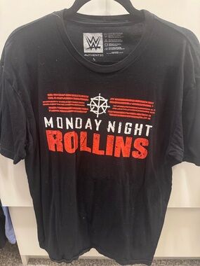 WWE Monday Night Rollins Black T‑Shirt with Red and White Print
